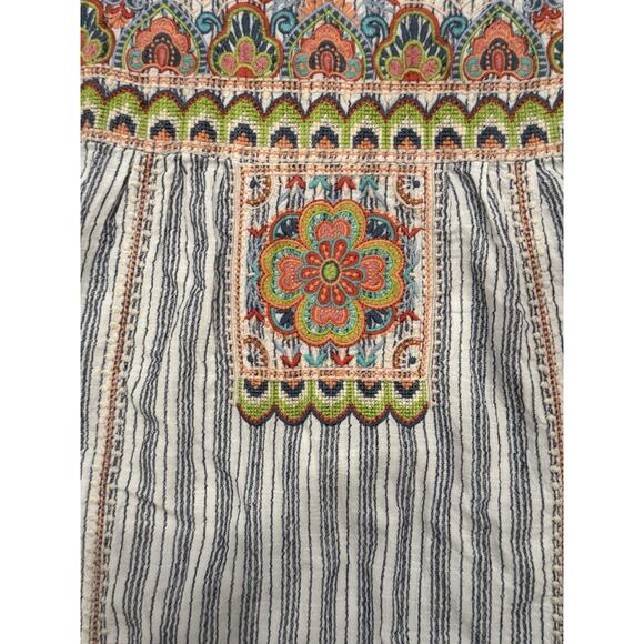 JOHNNY WAS Workshop Tamia Peasant Tunic Dress Size M Cotton Blend Striped - Picture 2 of 7